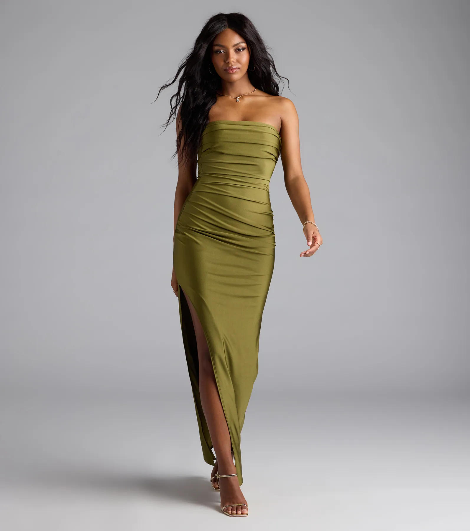 Anisley Strapless High Slit Column Formal Dress