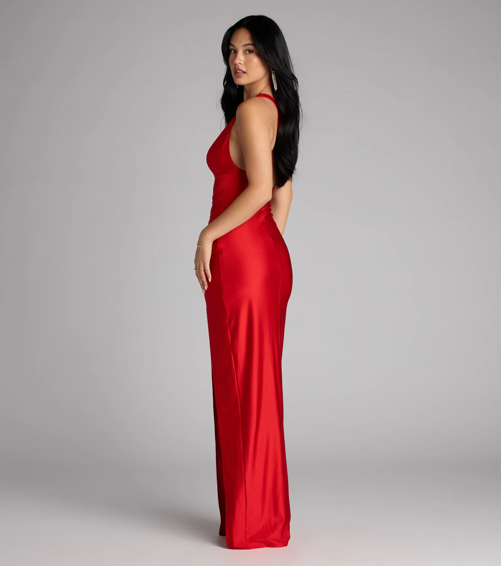 Jenn V-Neck Strappy Back Slit Long Formal Dress