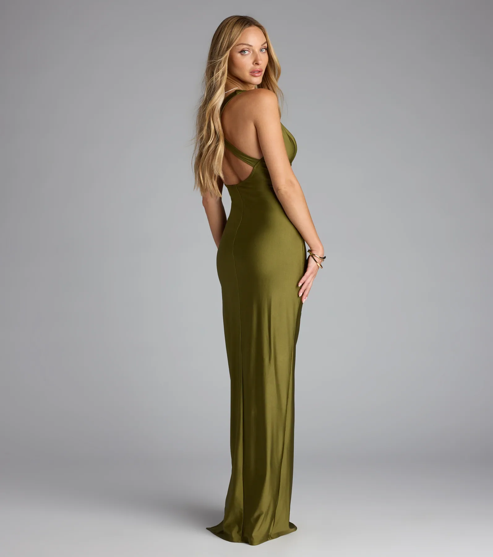 Jenn V-Neck Strappy Back Slit Long Formal Dress