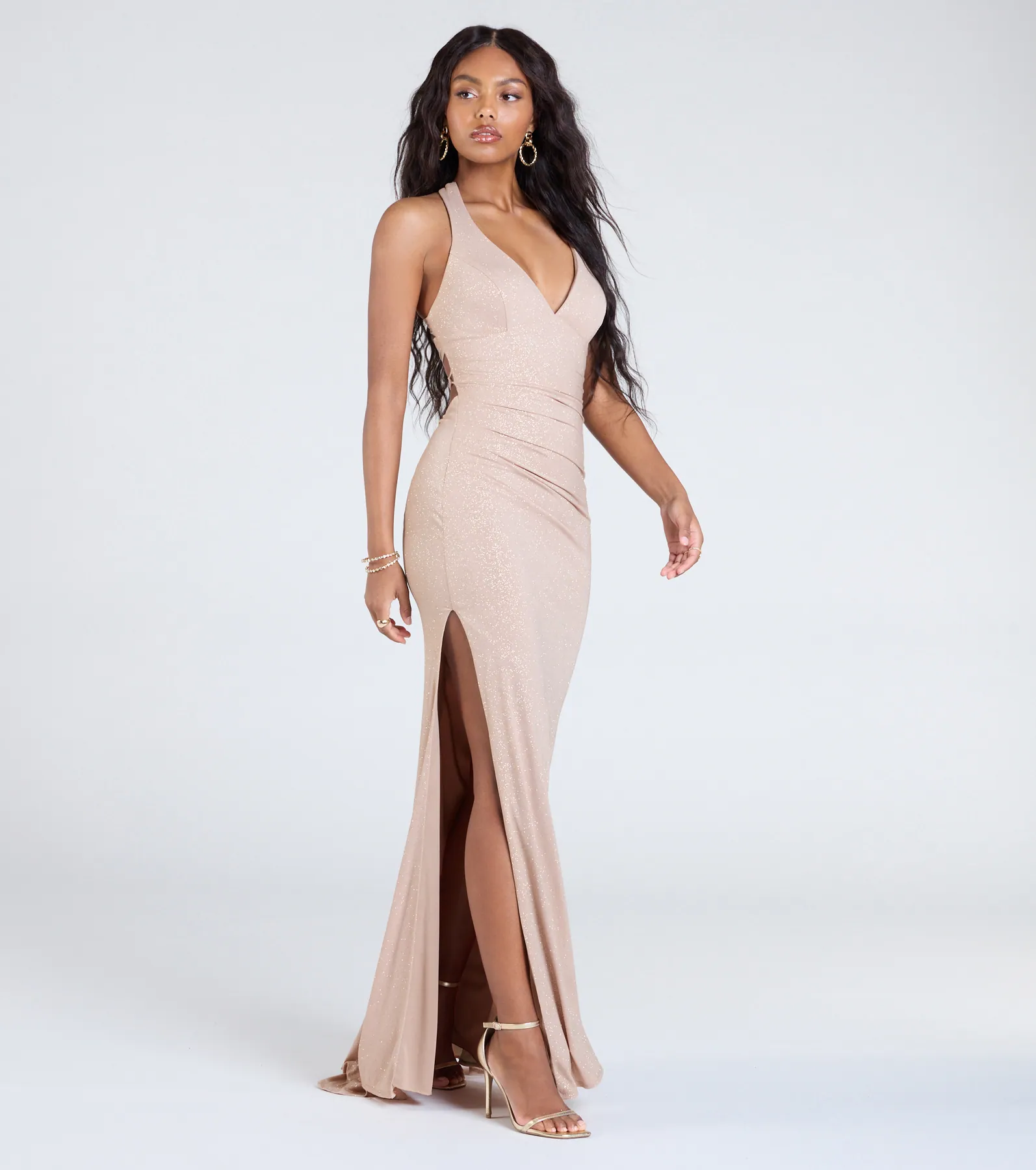 Ayla Lace-Up Slit Mermaid Glitter Formal Dress