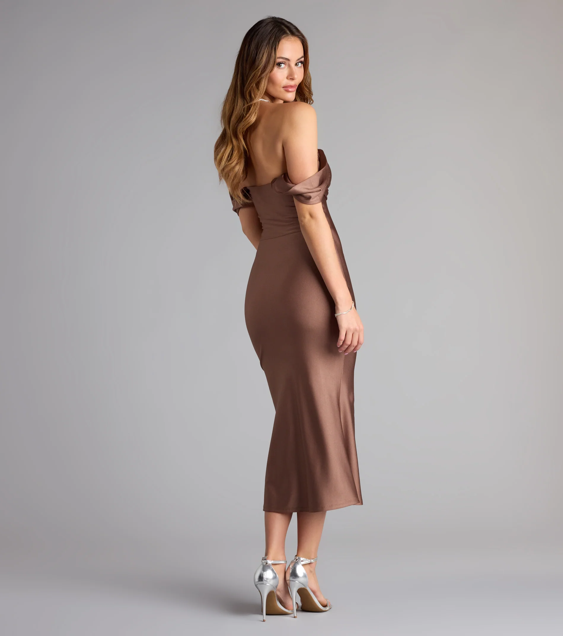 Exceptional Off-The-Shoulder Flared Midi Dress