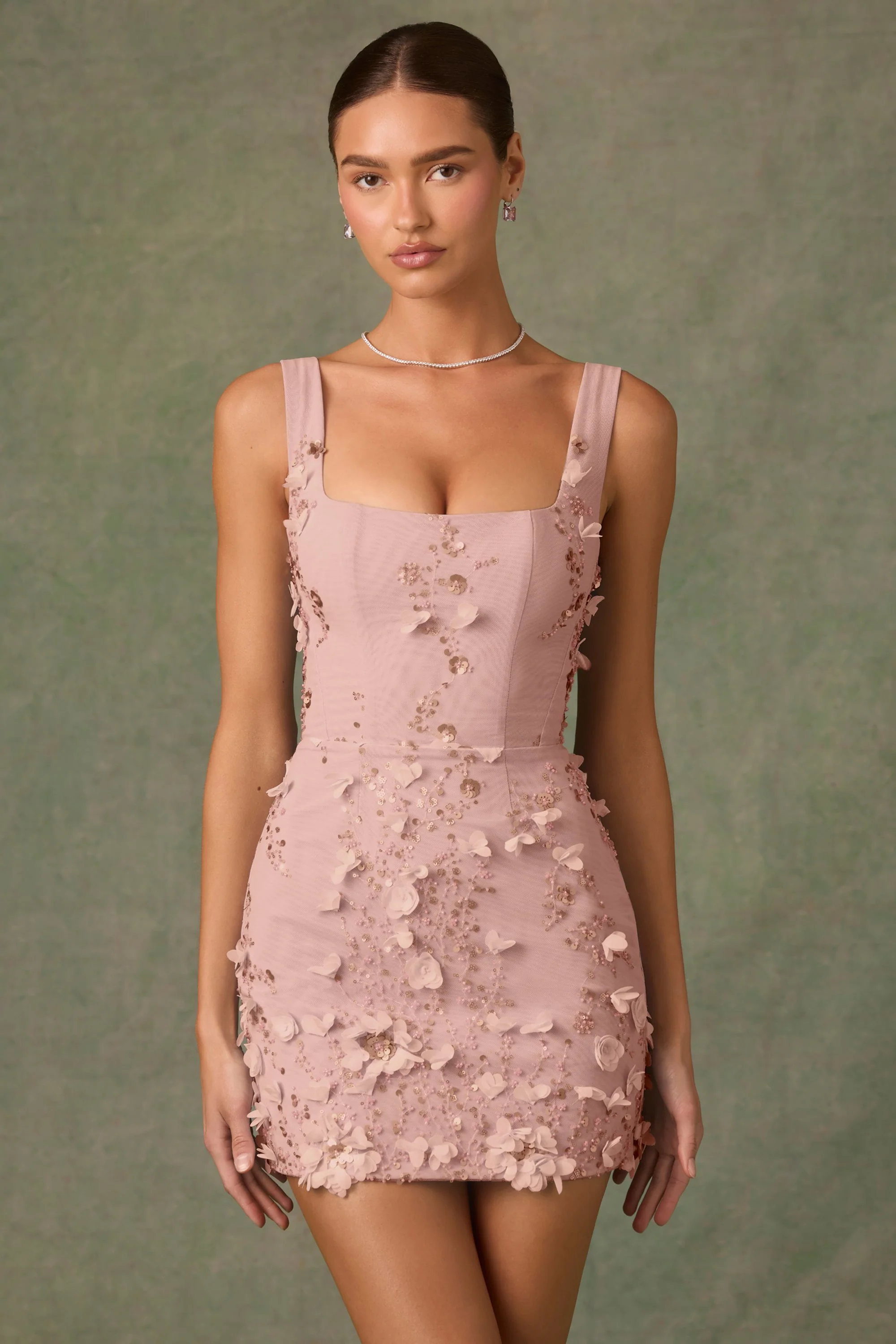 Embellished Corset Mini Dress in Dusty Rose