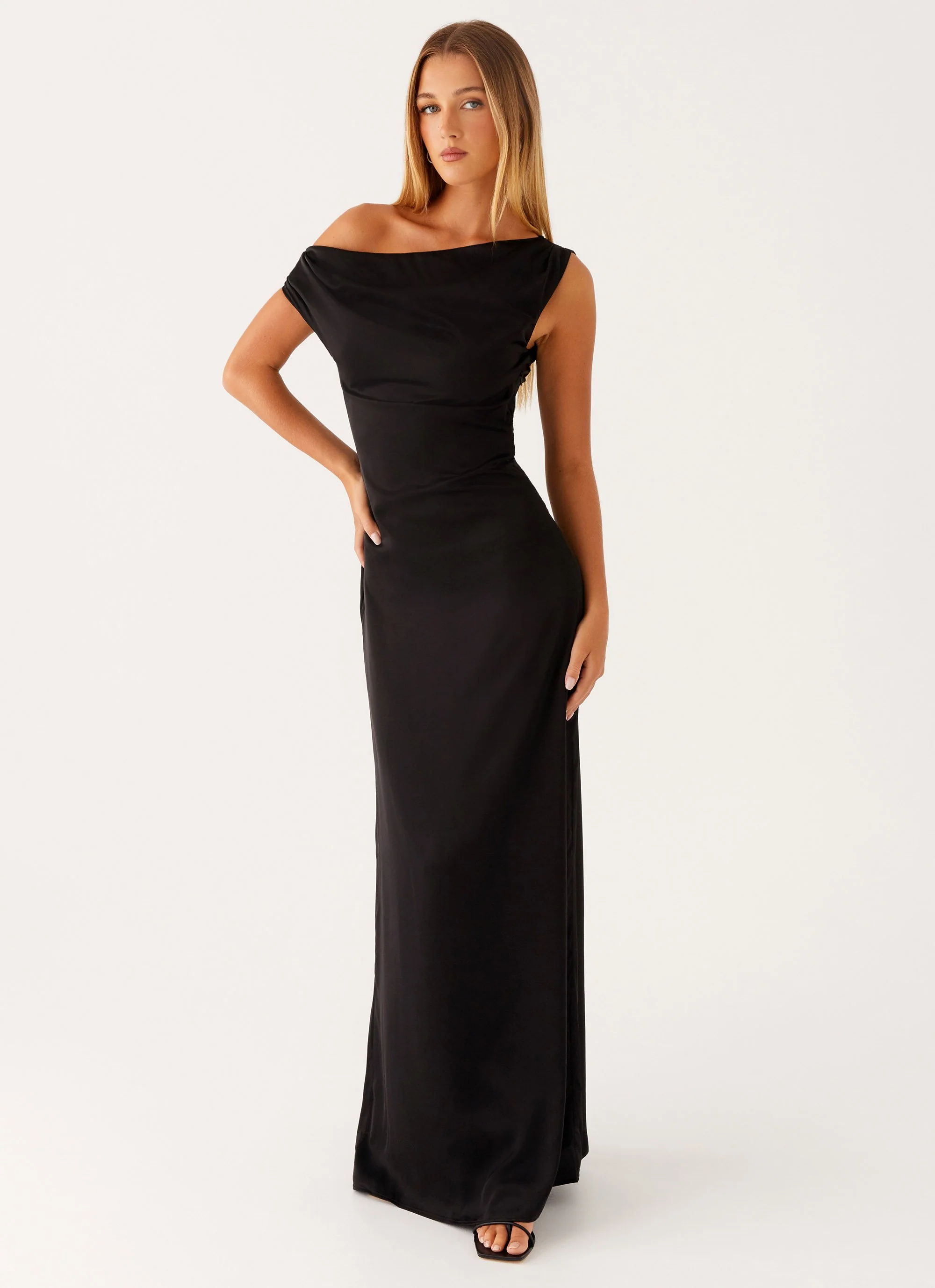 Heart Of Glass Satin Maxi Dress - Black