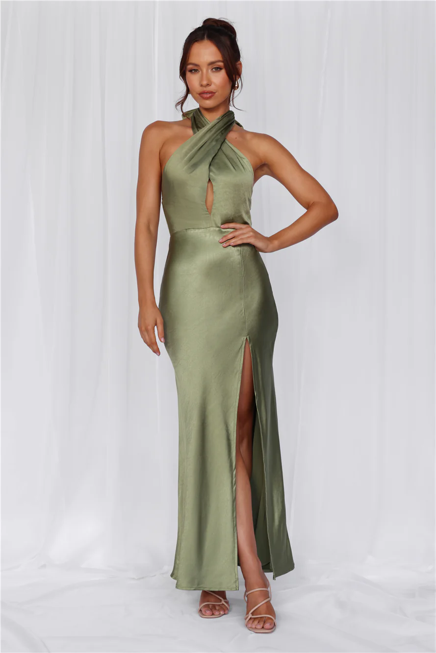 The Adeline Halter Satin Maxi Dress