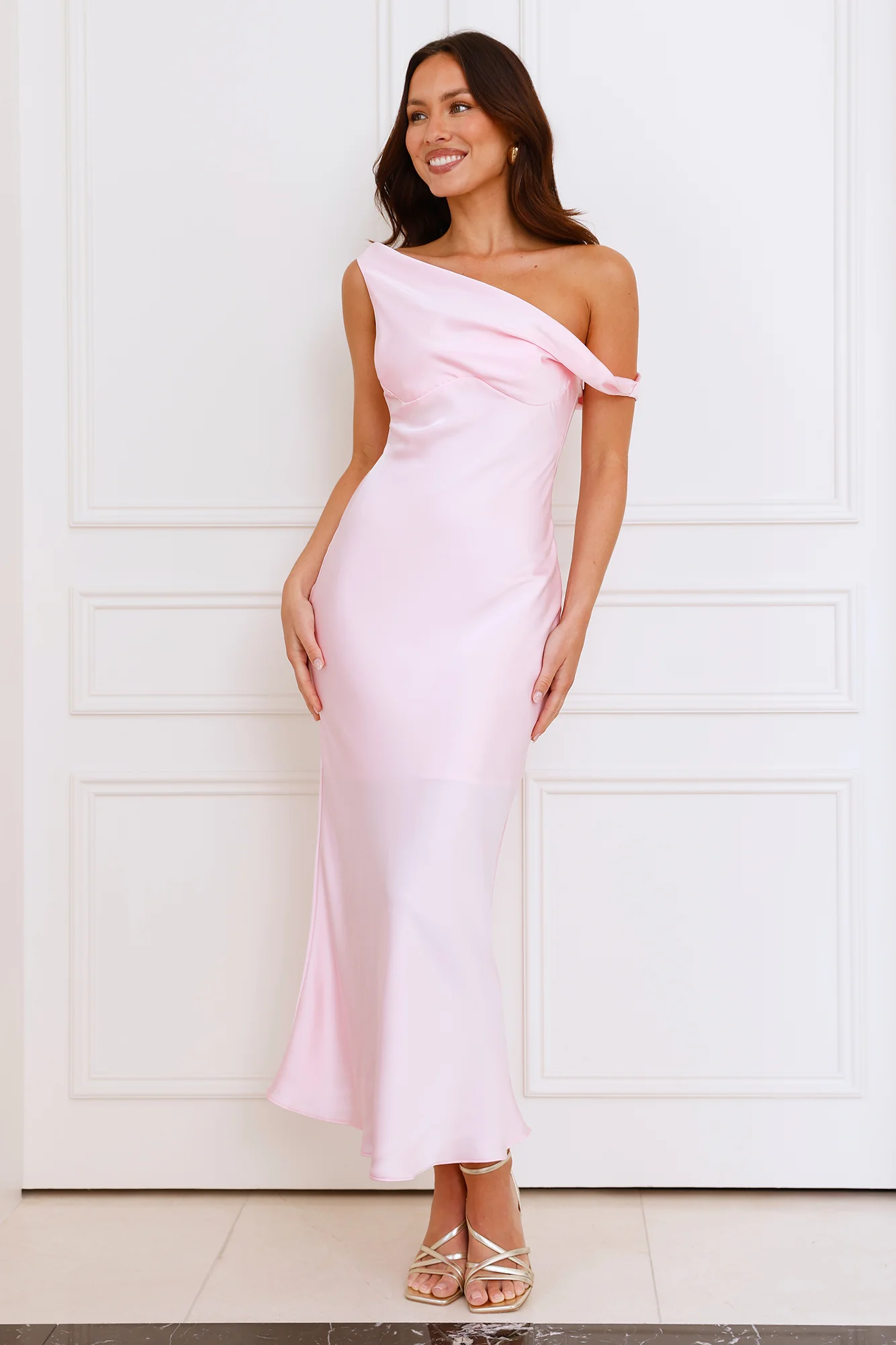 Stylish Season Off Shoulder Satin Midi Dress