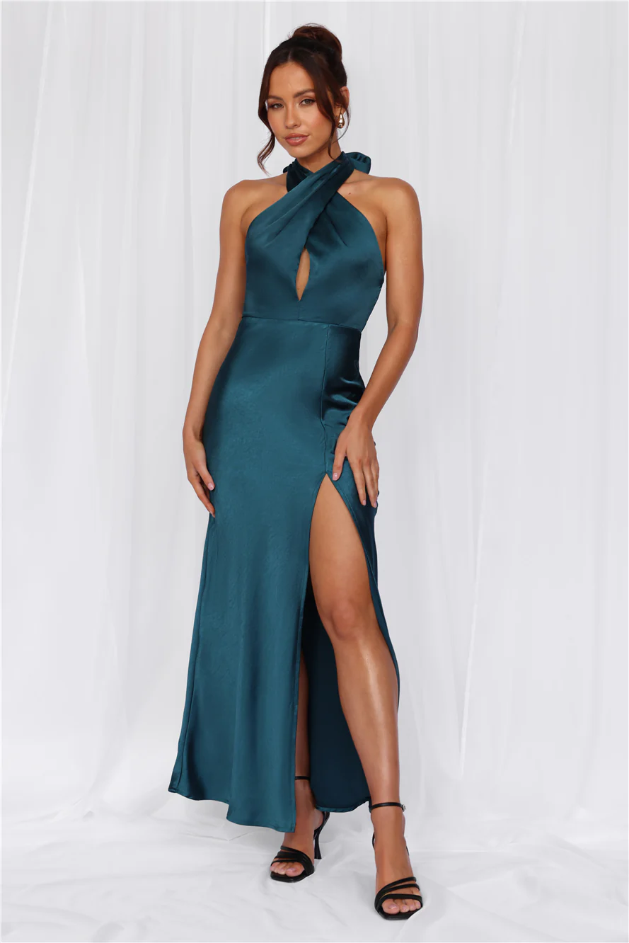 The Adeline Halter Satin Maxi Dress