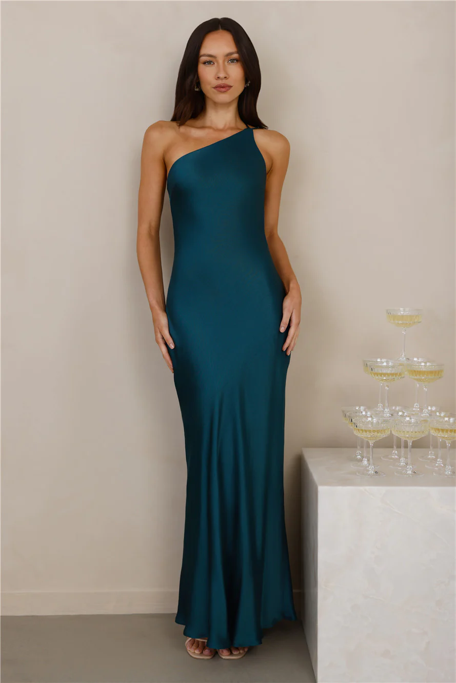 The Evangeline One Shoulder Satin Maxi Dress