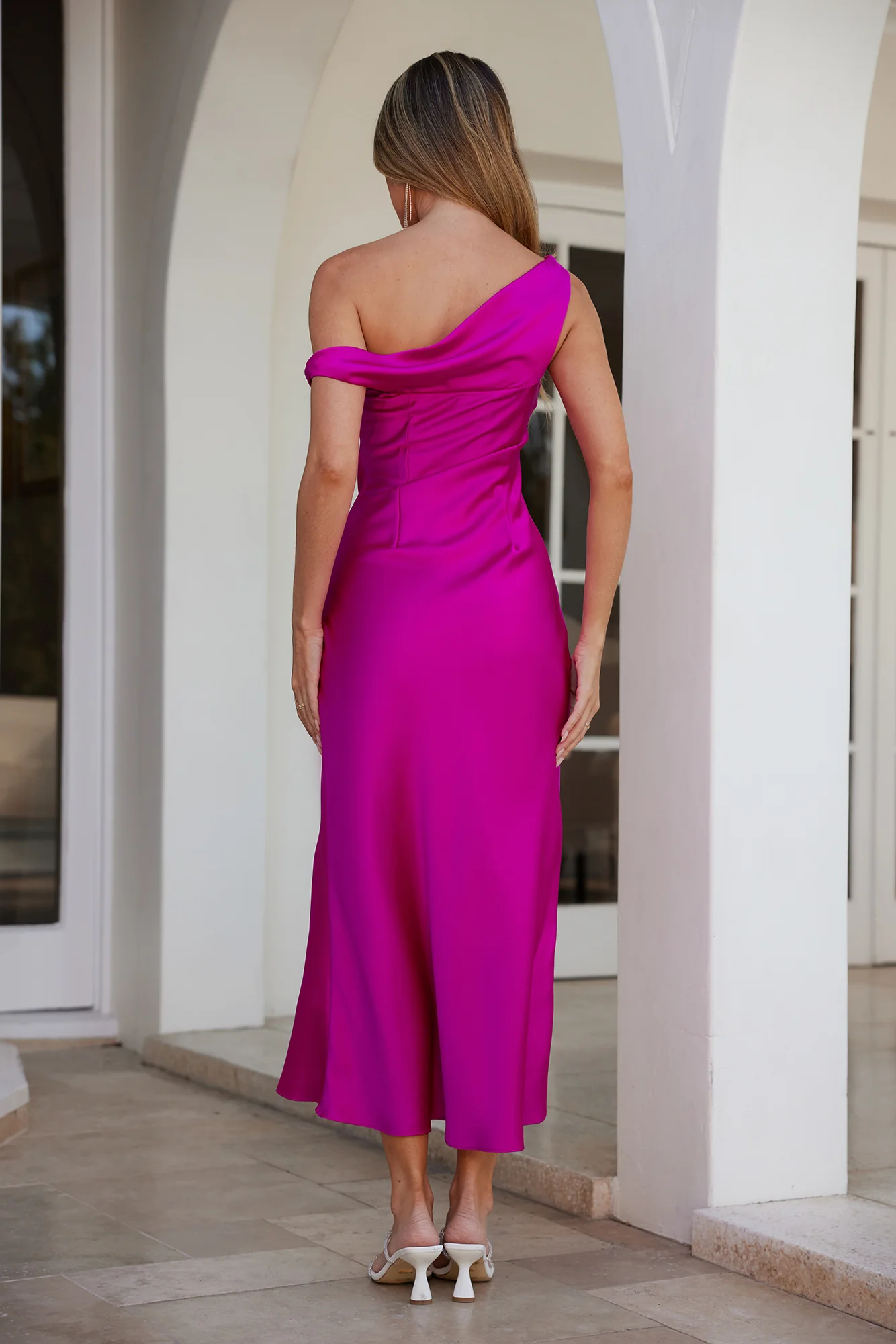 Stylish Season Off Shoulder Satin Midi Dress