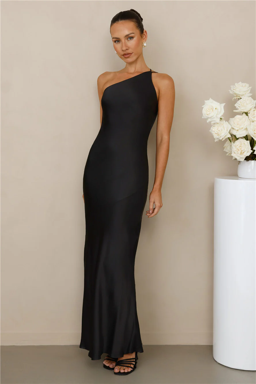 The Evangeline One Shoulder Satin Maxi Dress