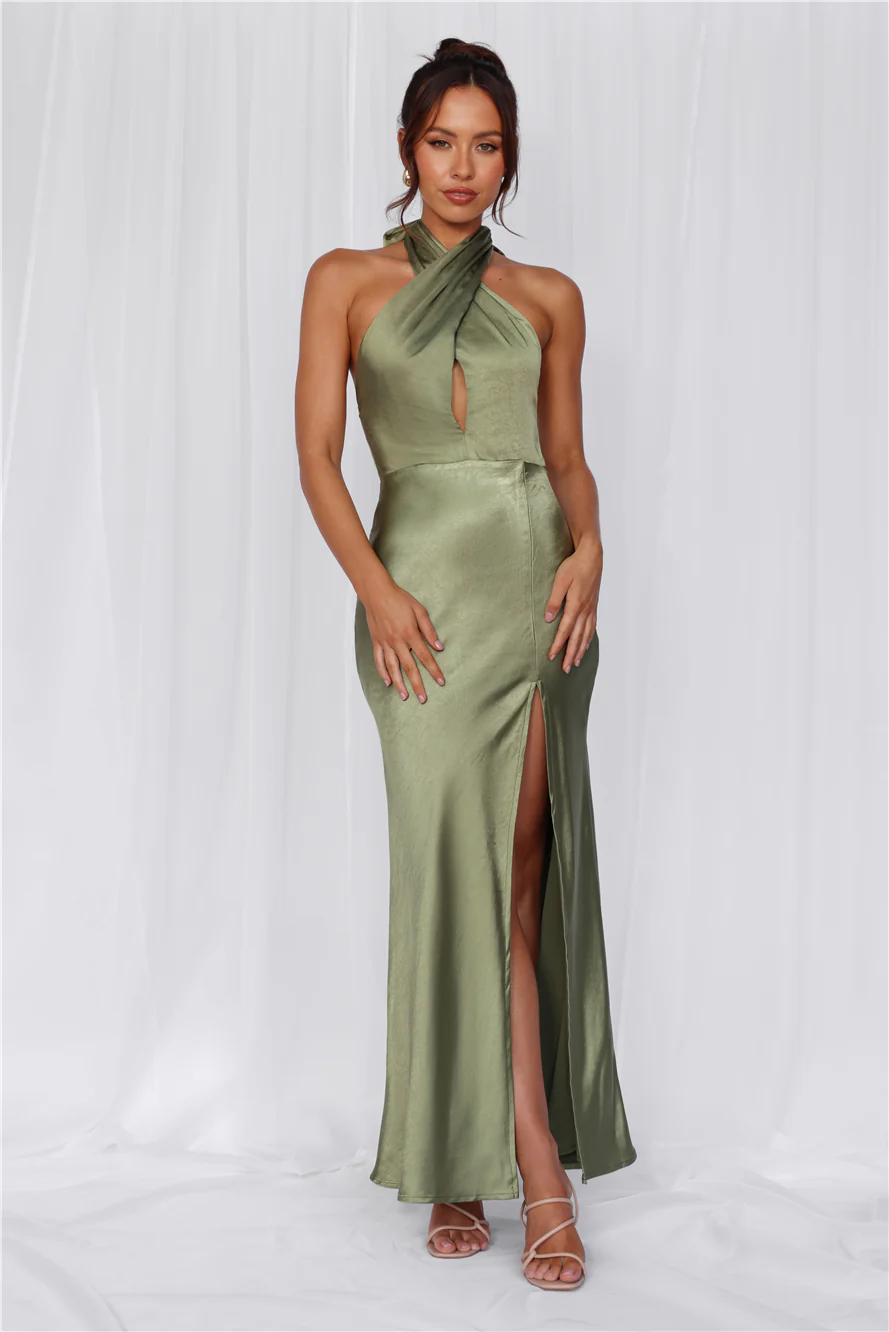The Adeline Halter Satin Maxi Dress
