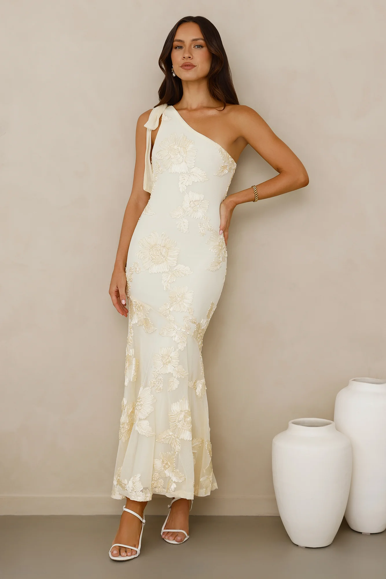 Glossy Girl One Shoulder Mesh Maxi Dress