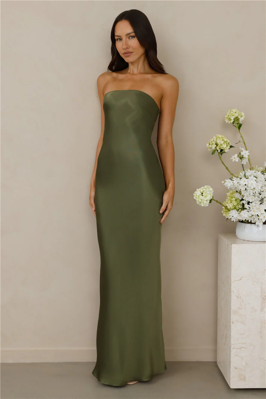 The Felicity Strapless Satin Maxi Dress