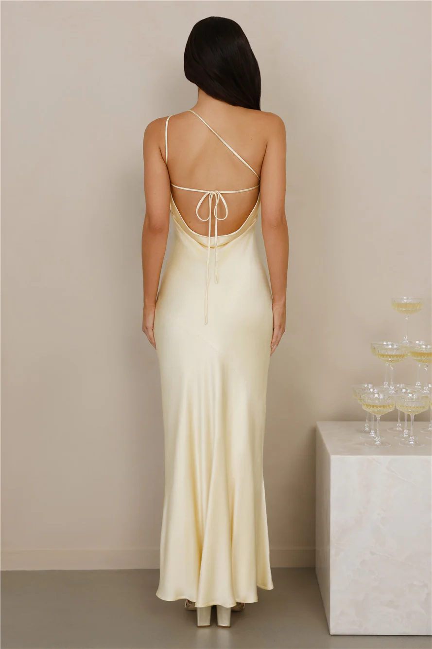 The Evangeline One Shoulder Satin Maxi Dress