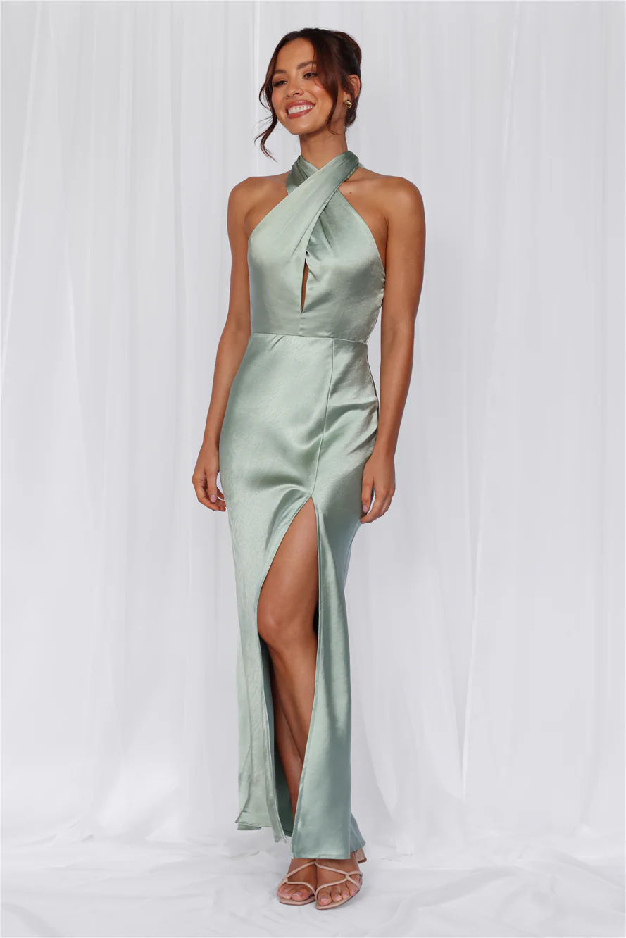 The Adeline Halter Satin Maxi Dress