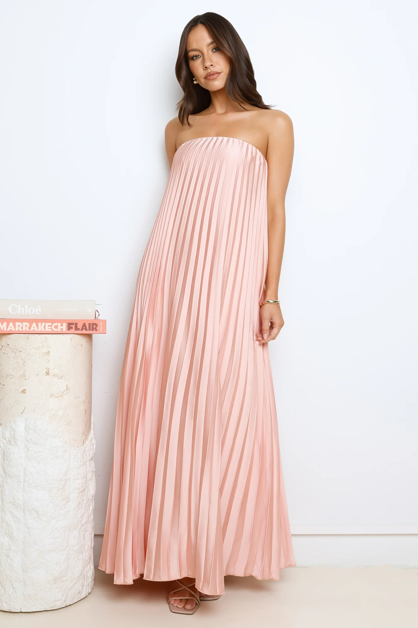 Moonlit Night Pleated Strapless Maxi Dress