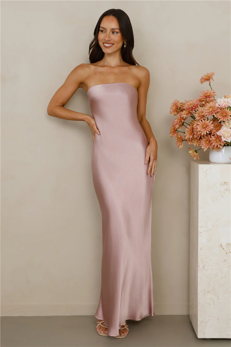 The Felicity Strapless Satin Maxi Dress
