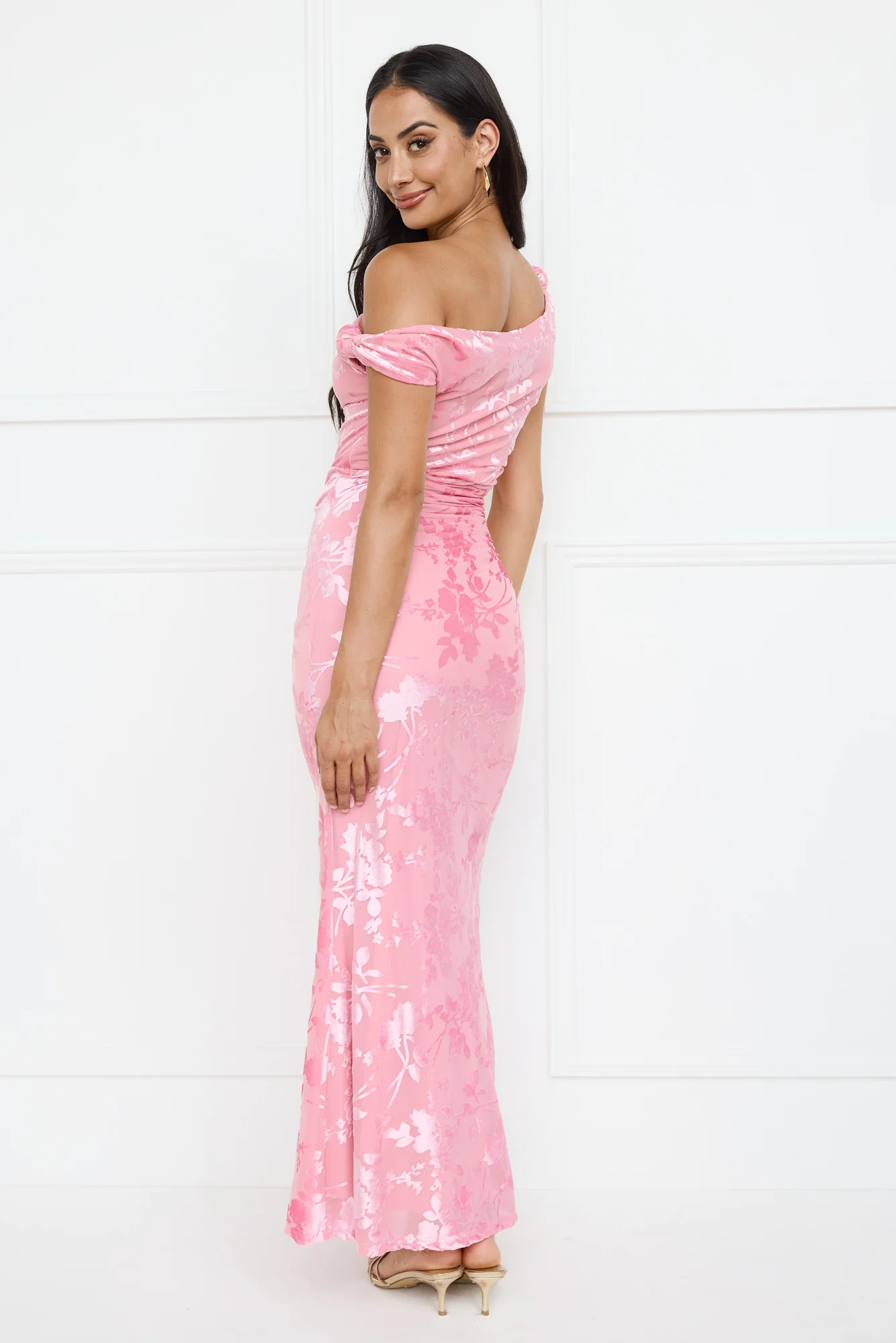 Sultry Poise Mesh Off Shoulder Maxi Dress