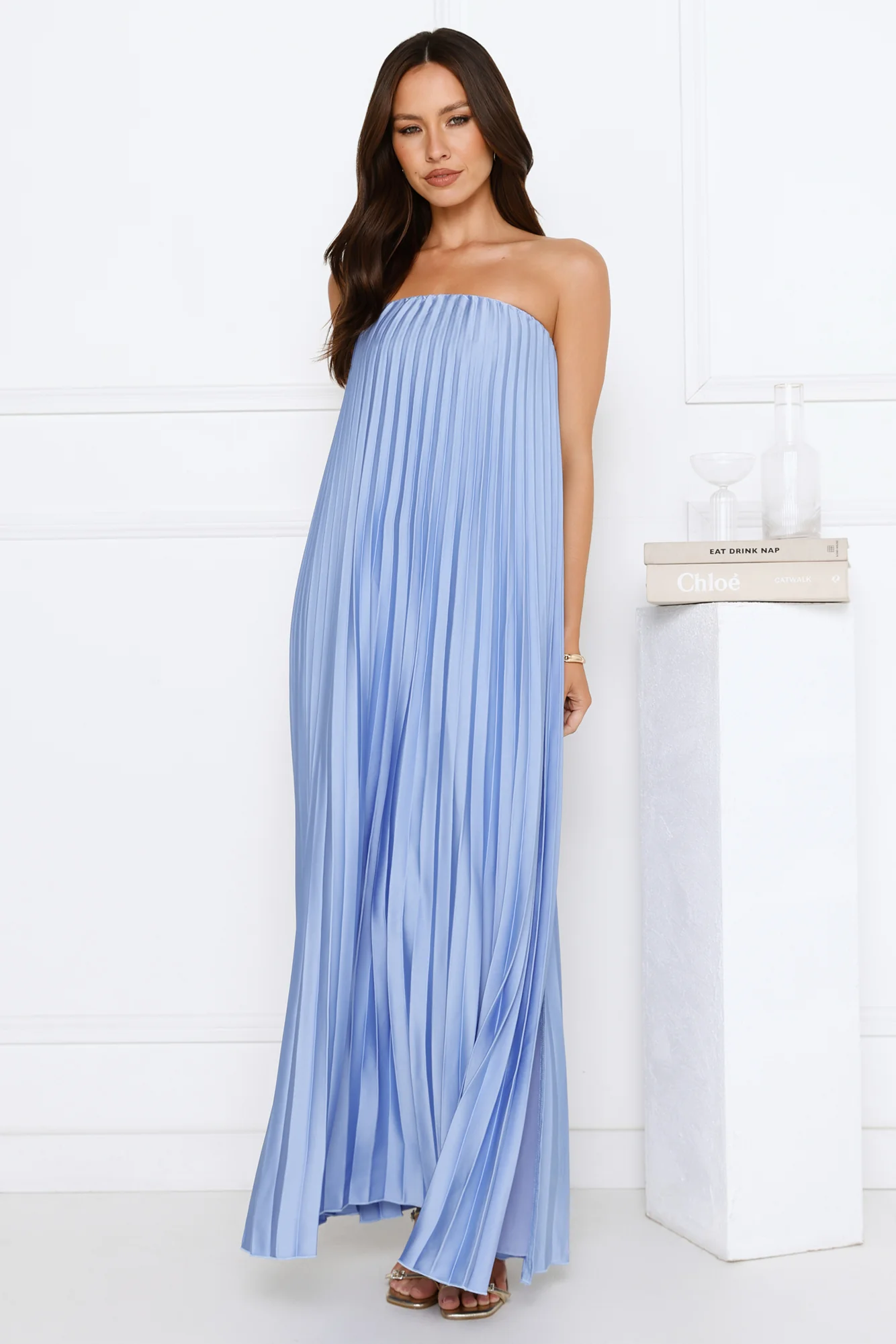 Moonlit Night Pleated Strapless Maxi Dress