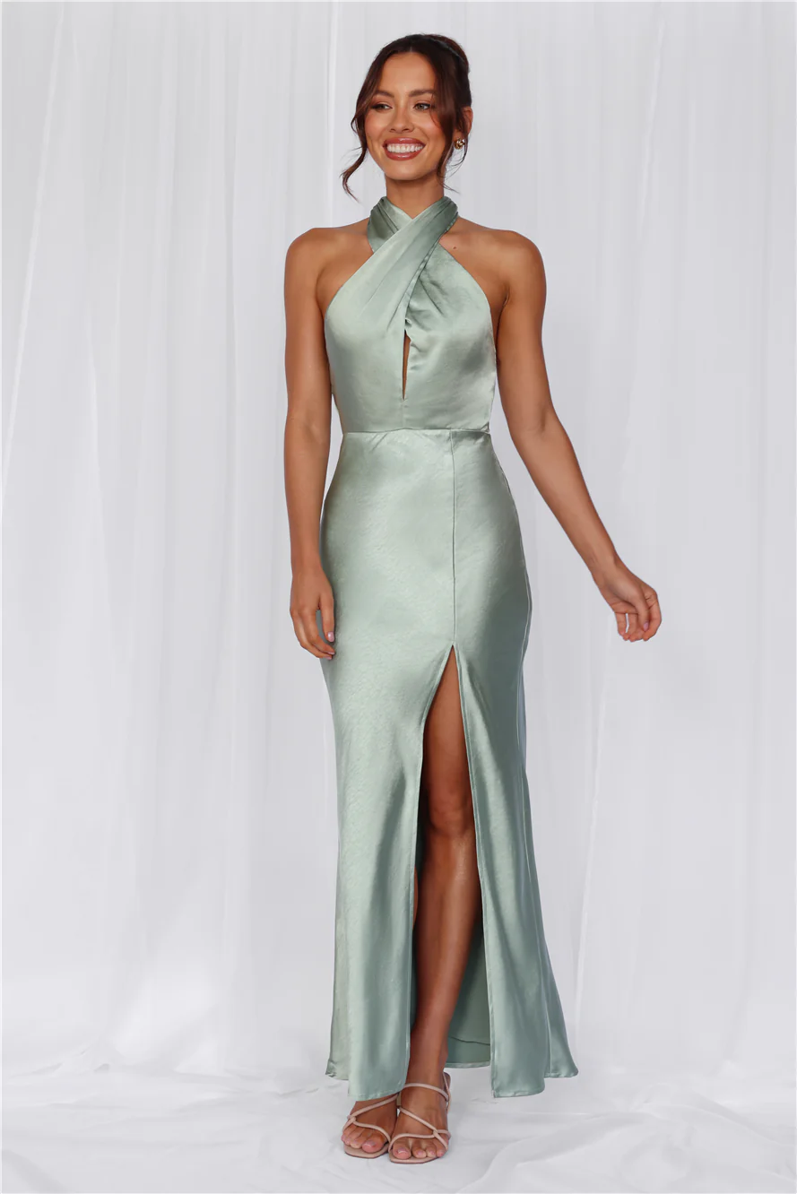 The Adeline Halter Satin Maxi Dress