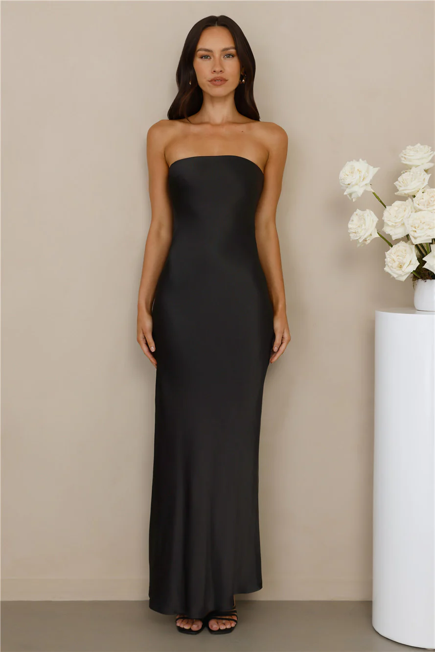 The Felicity Strapless Satin Maxi Dress