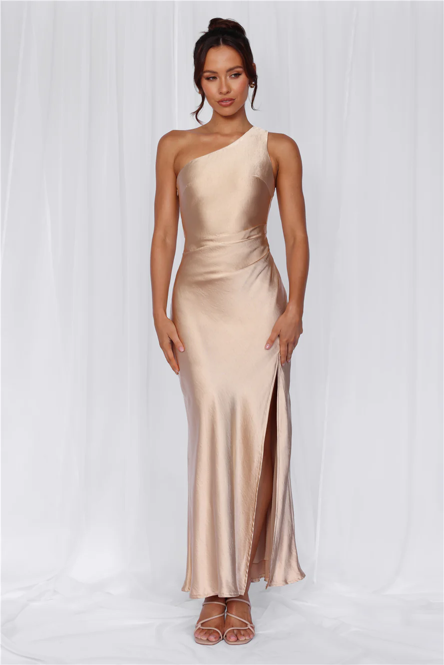 The Aurora One Shoulder Satin Maxi Dress