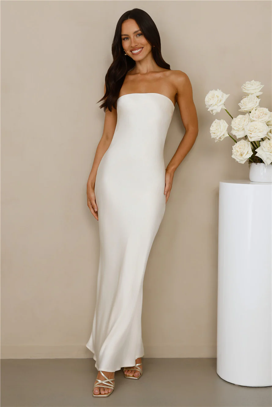 The Felicity Strapless Satin Maxi Dress