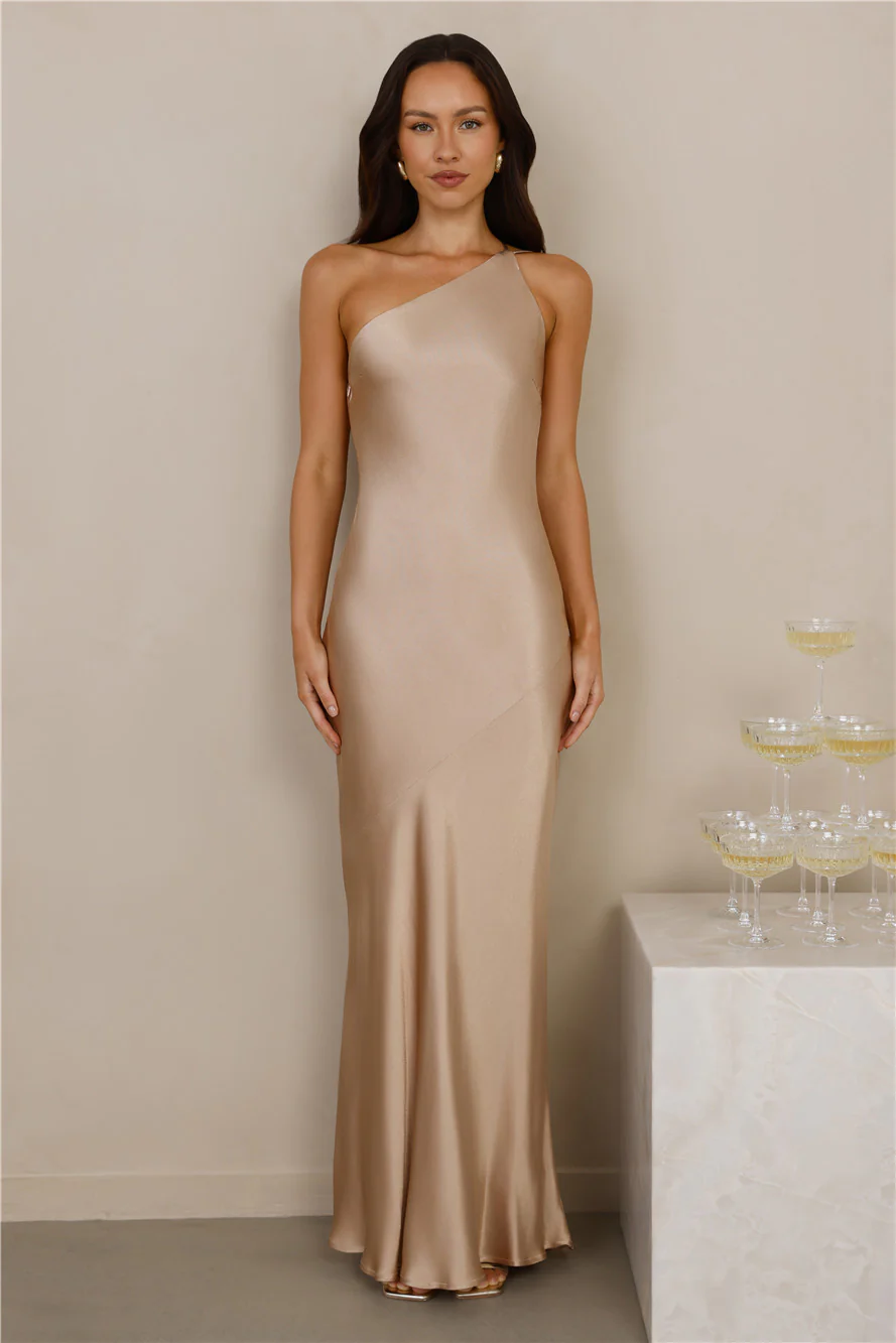 The Evangeline One Shoulder Satin Maxi Dress