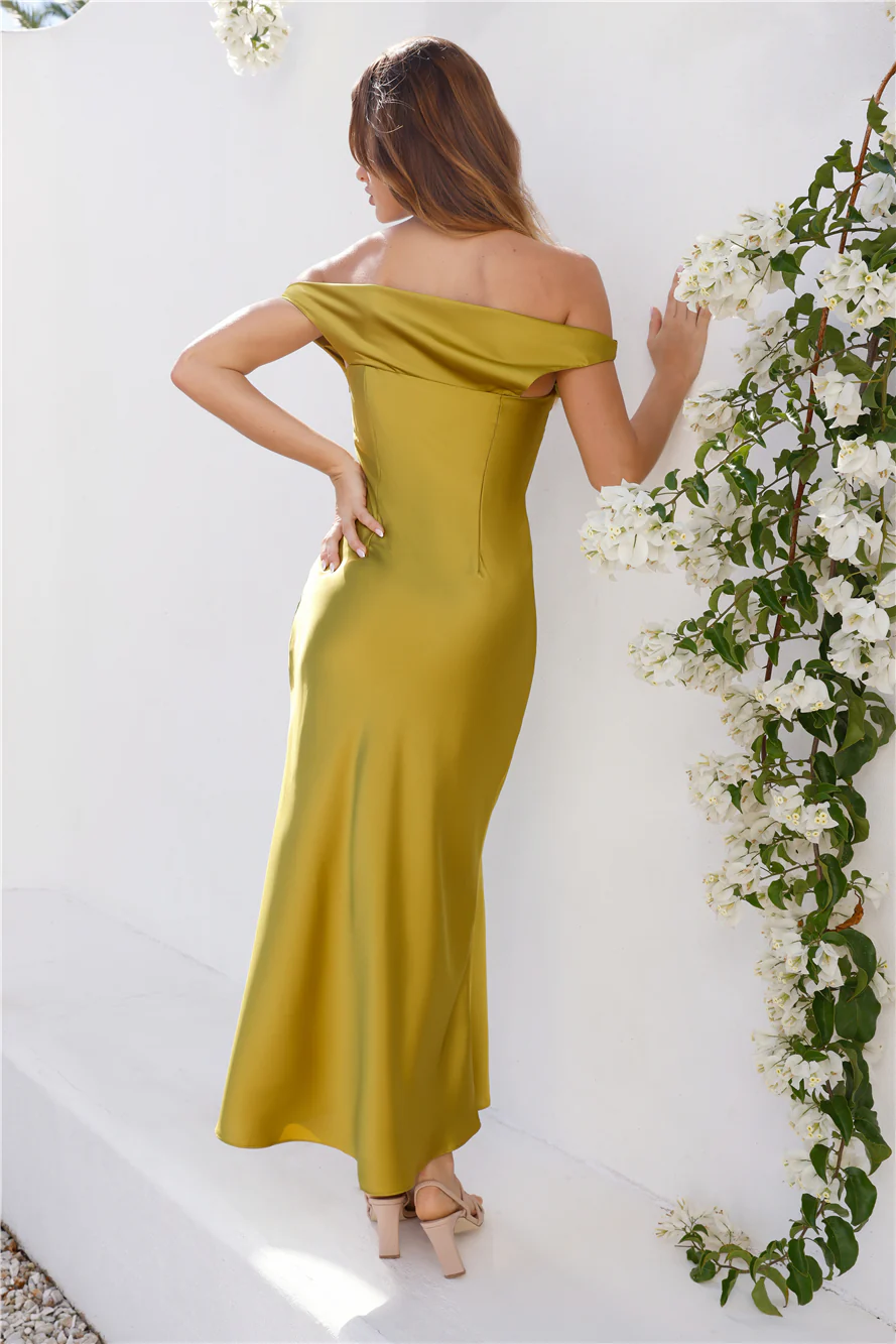 Stylish Season Off Shoulder Satin Midi Dress