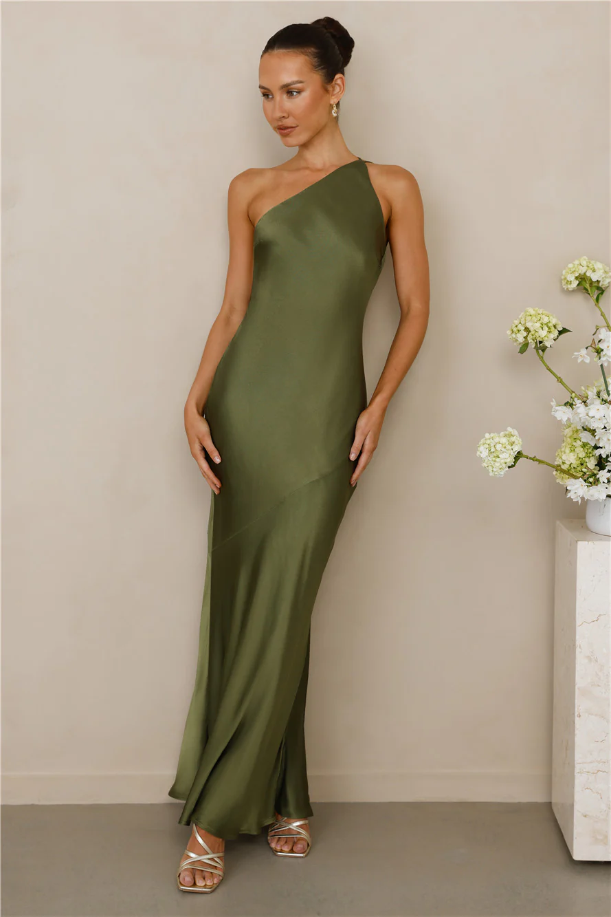 The Evangeline One Shoulder Satin Maxi Dress