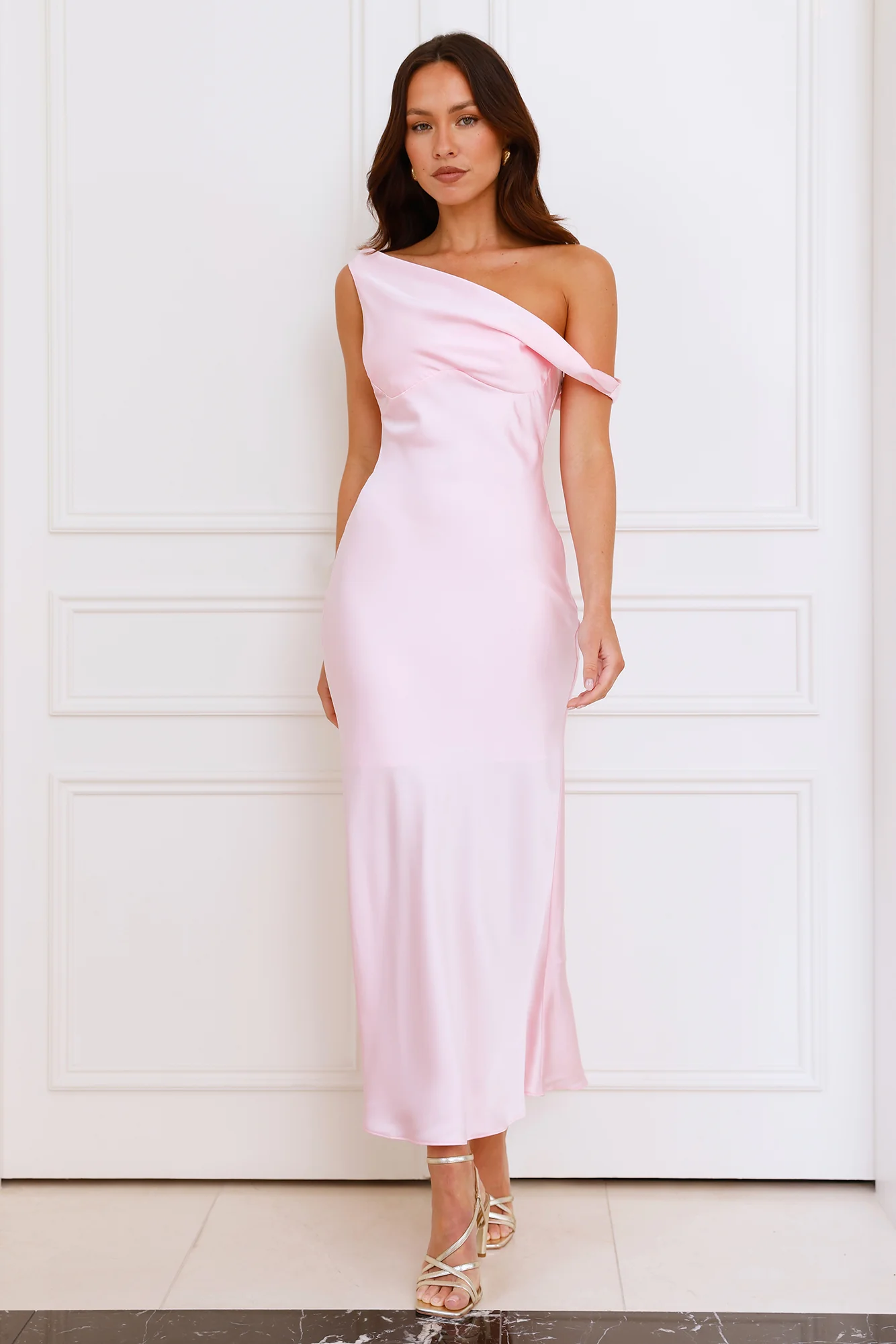 Stylish Season Off Shoulder Satin Midi Dress