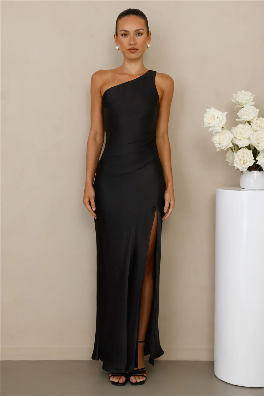 The Aurora One Shoulder Satin Maxi Dress