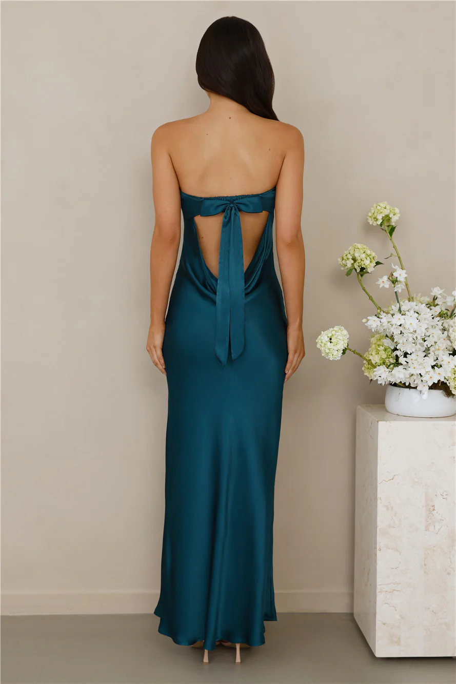 The Felicity Strapless Satin Maxi Dress