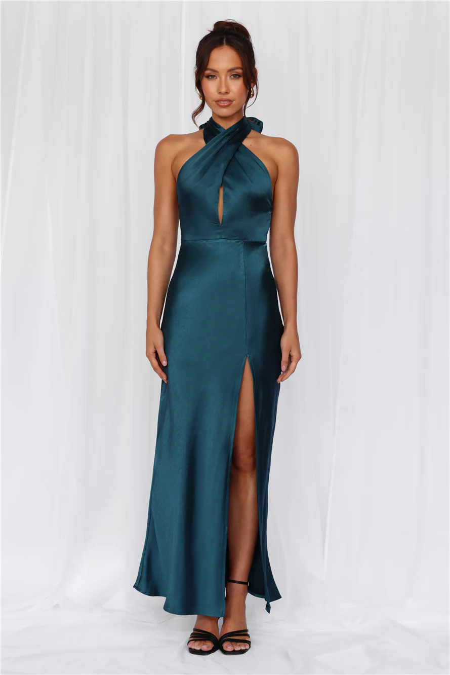 The Adeline Halter Satin Maxi Dress