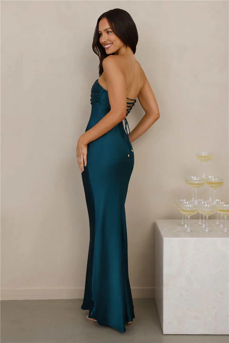 The Seraphina Strapless Satin Maxi Dress