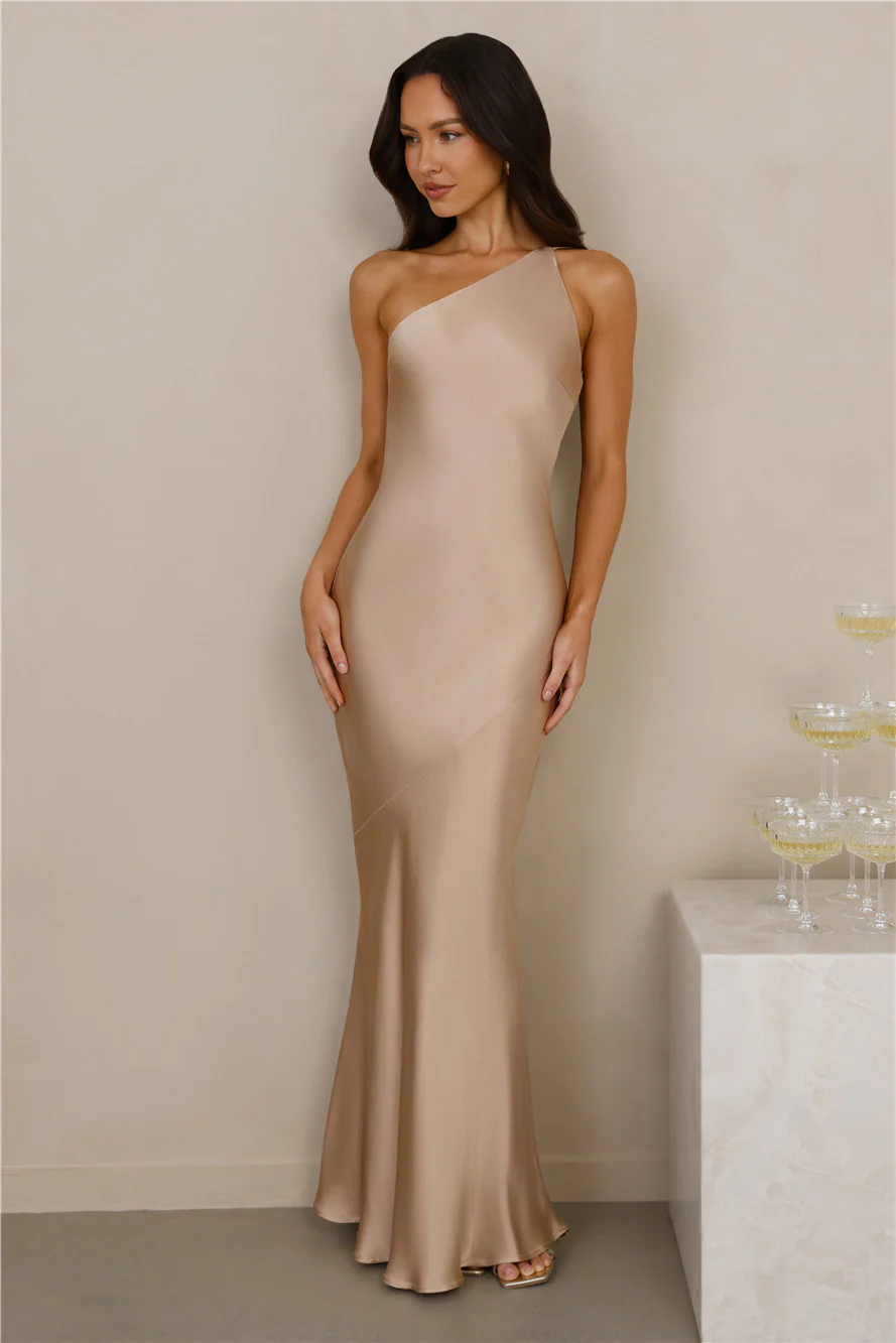The Evangeline One Shoulder Satin Maxi Dress