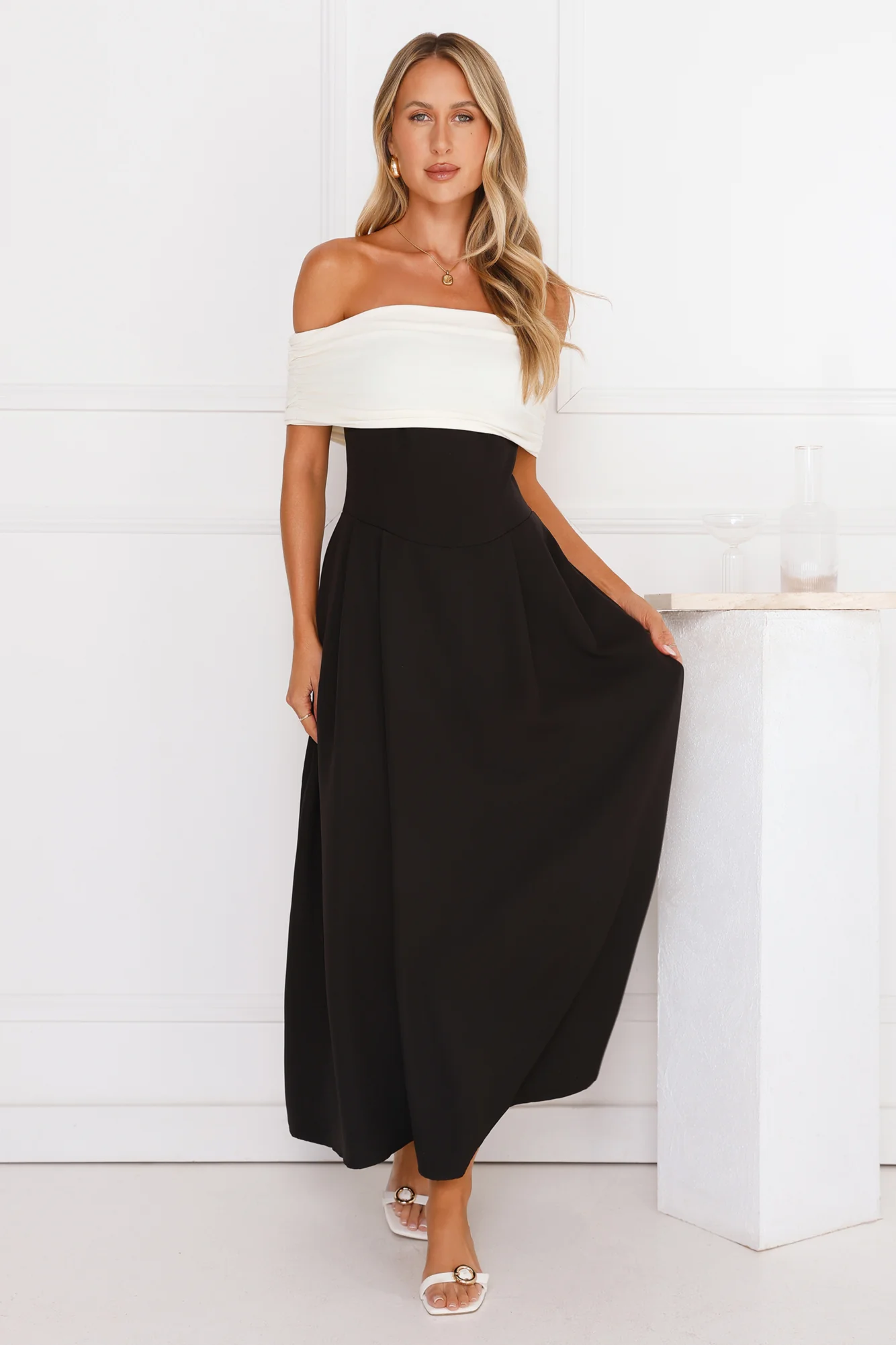 Too Hot To Handle Off Shoulder Maxi Dress