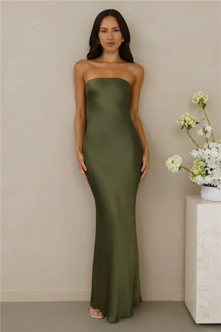 The Felicity Strapless Satin Maxi Dress