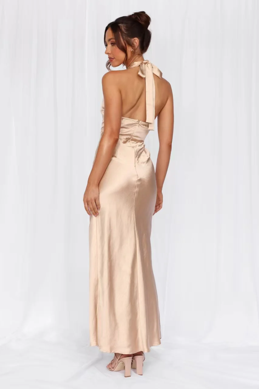 The Adeline Halter Satin Maxi Dress