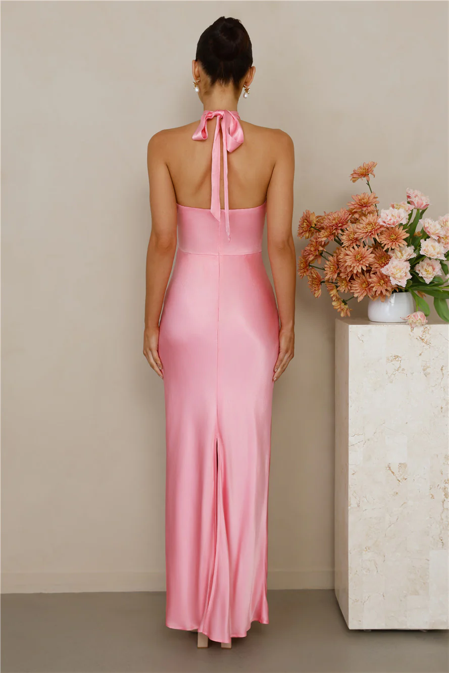 The Cleo Halter Satin Maxi Dress