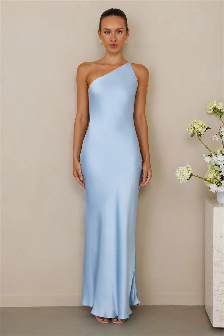 The Evangeline One Shoulder Satin Maxi Dress