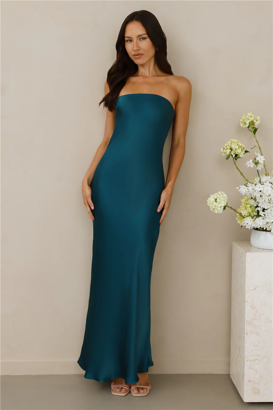 The Felicity Strapless Satin Maxi Dress