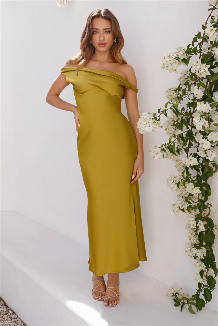 Stylish Season Off Shoulder Satin Midi Dress