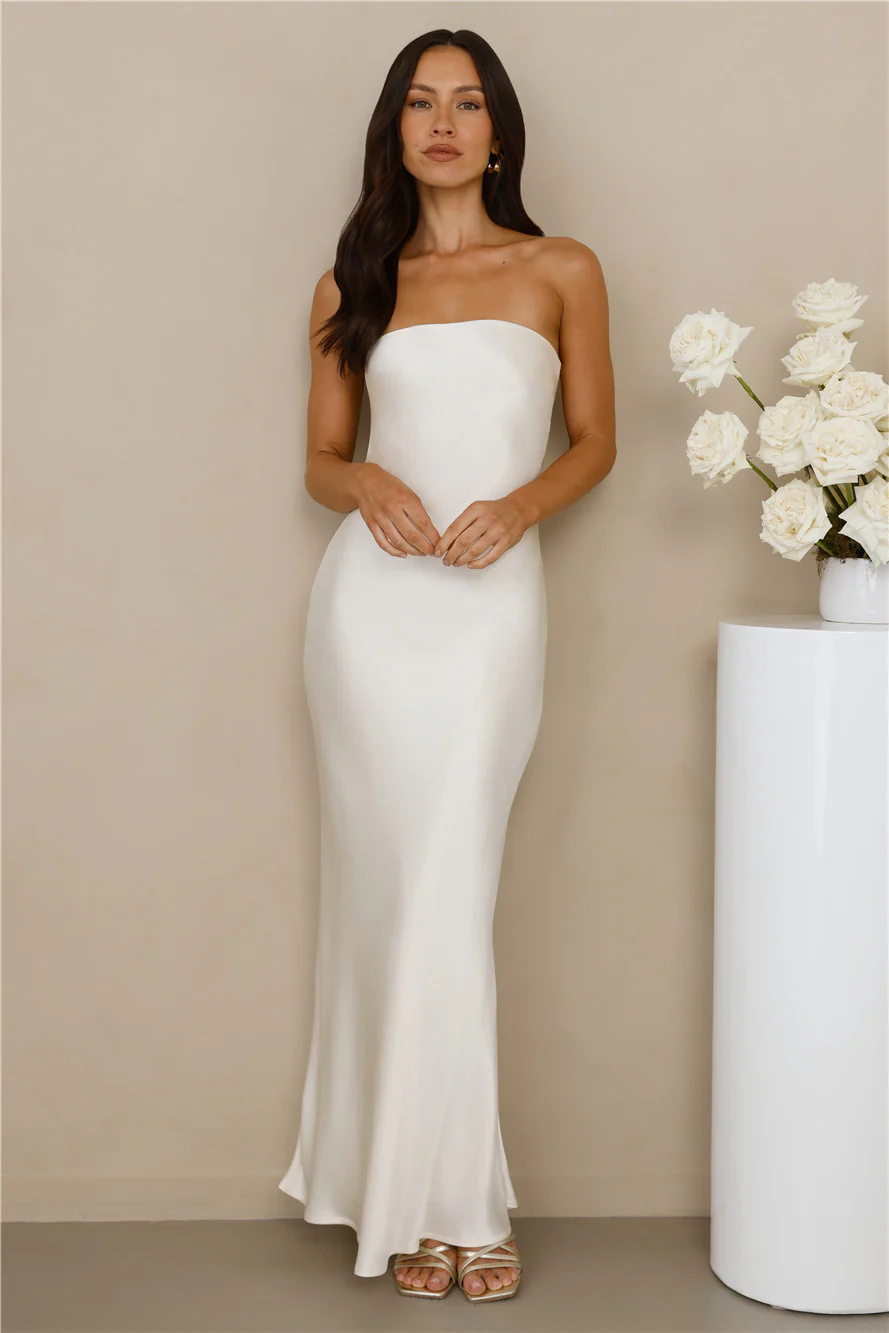 The Felicity Strapless Satin Maxi Dress