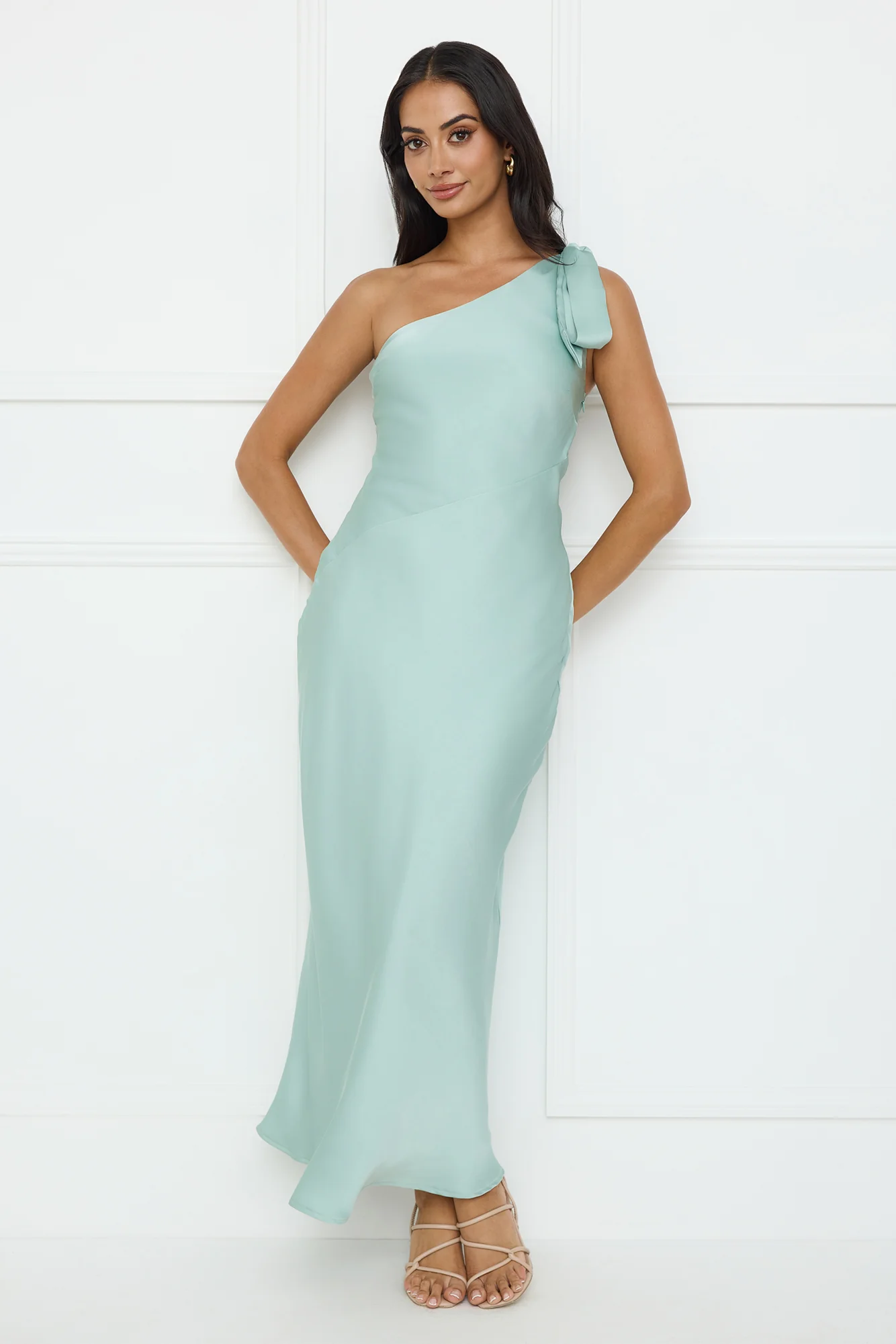 Night Of Distinction One Shoulder Satin Maxi Dress