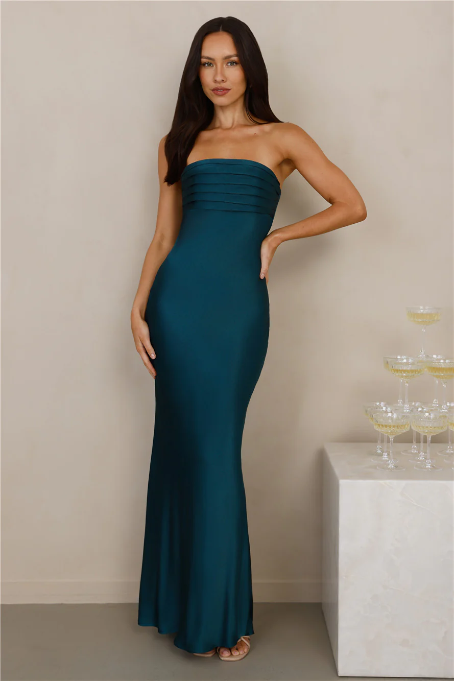 The Seraphina Strapless Satin Maxi Dress