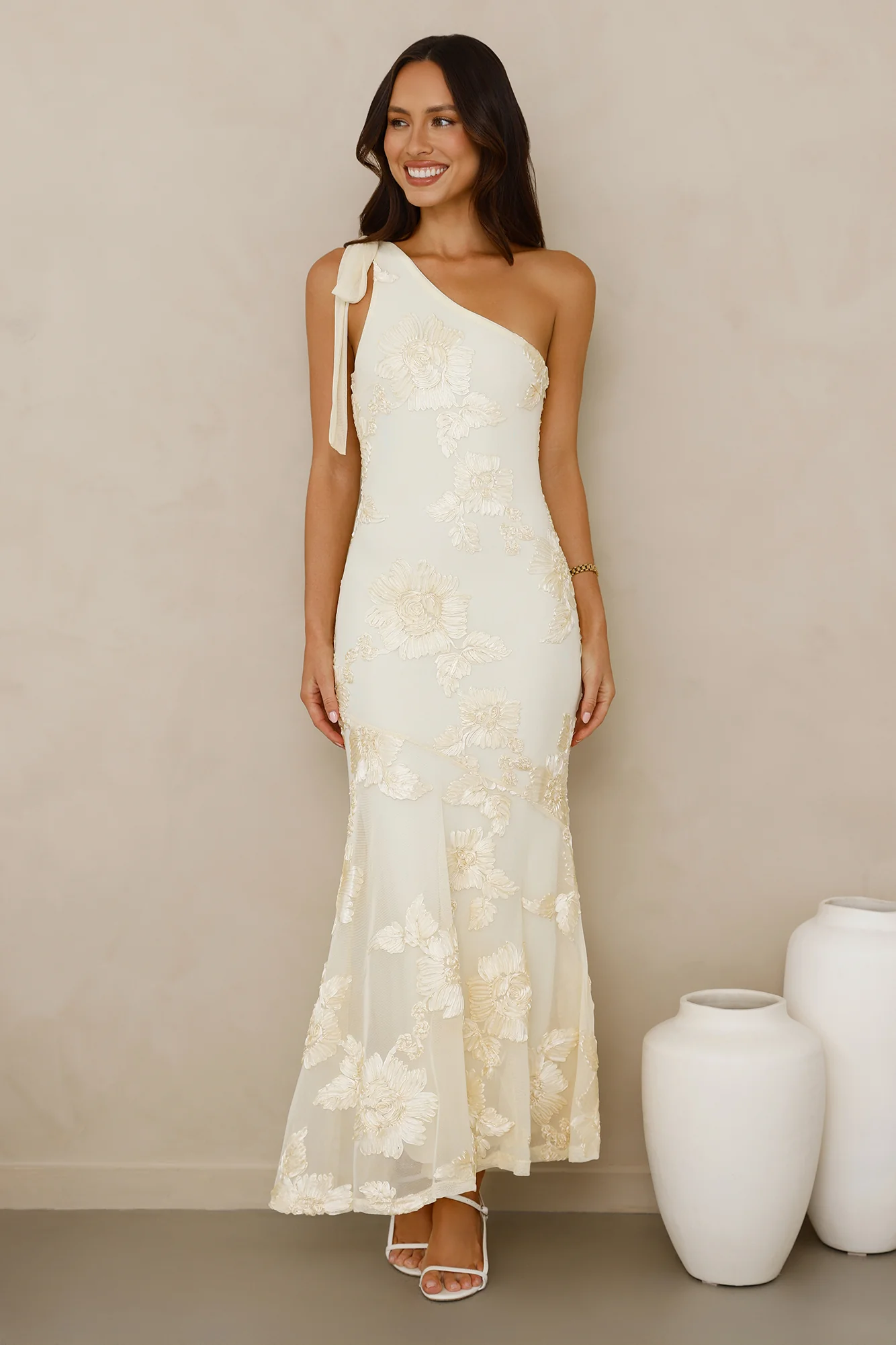 Glossy Girl One Shoulder Mesh Maxi Dress