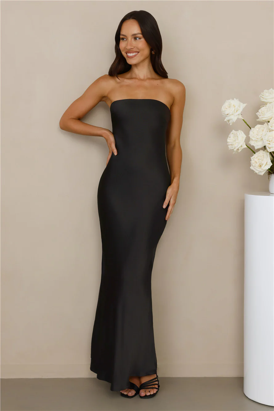 The Felicity Strapless Satin Maxi Dress