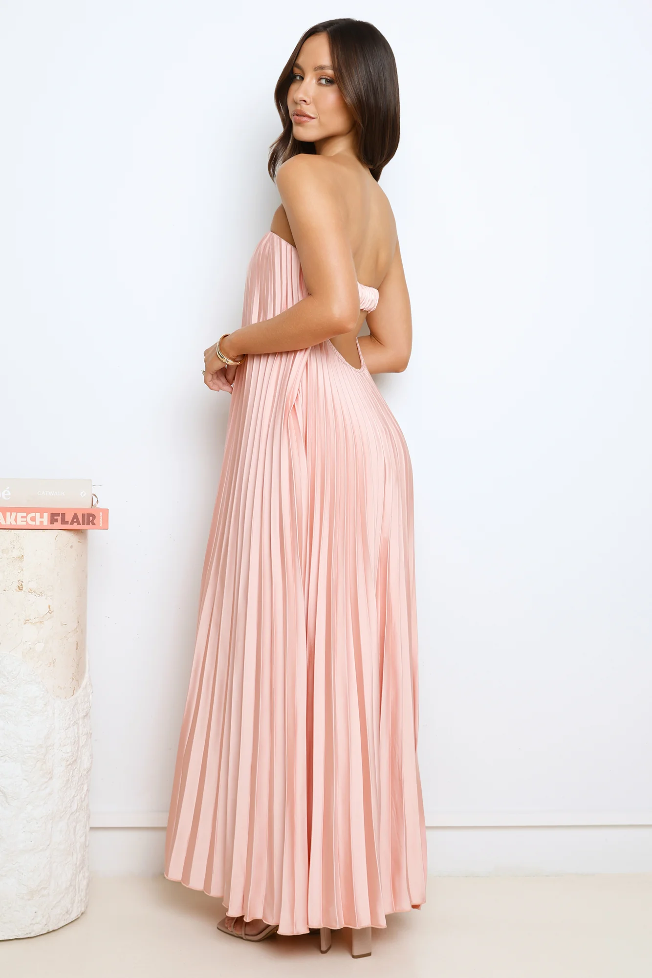 Moonlit Night Pleated Strapless Maxi Dress