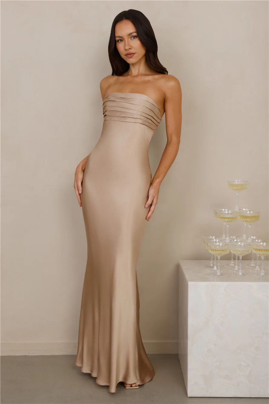 The Seraphina Strapless Satin Maxi Dress