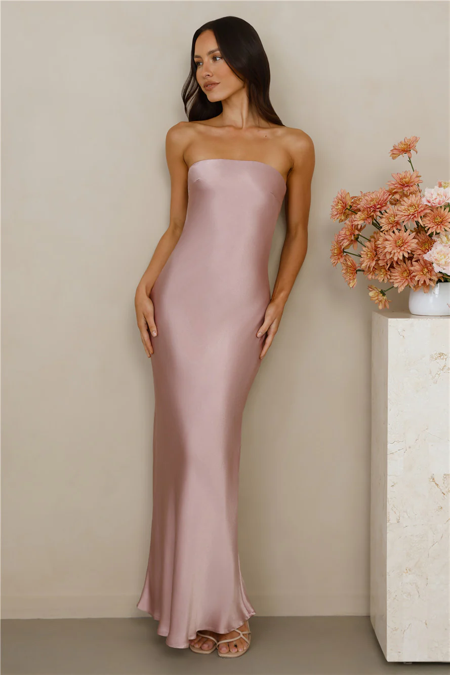 The Felicity Strapless Satin Maxi Dress